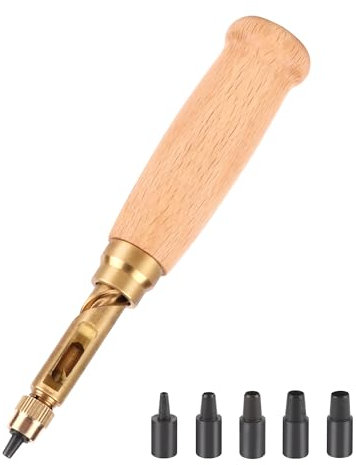 HO-SFSM 6-Teiliger Automatischer Lochstanzer, Schrauben Locher, Lederstanze mit 6 Pcs Loch Durchmesser 1-4mm, zum Nähen, Leder, Papier, Basteln
