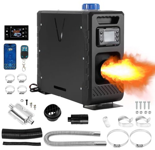 Daromigo 12V 8KW Standheizung Diesel, Diesel Lufterhitzer Mit Bluetooth, Luft Dieselheizung mit Schalldämpfer, Air Diesel Heizung für Auto RV Boote LKW Wohnmobil Bus Caravan geteiltz Schwarz