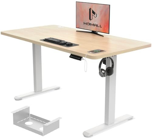 Homall Height Adjustable Sit Stand Desk 120x60cm with Time Reminder, 3 Memory Settings, Electric, Wire Management Tray, Beige