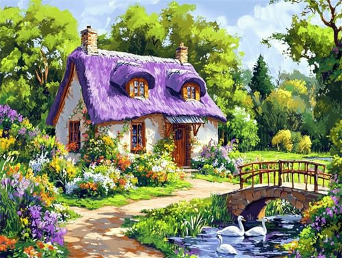 Peinture Numero Adulte jardin,Peinture Numero Enfant cabane,Peinture au Numéro,DIY Peinture Numero Adultes Loisirs Créatifs,Acryliques Paintings avec Peintures et Pinceaux,Decoration Chambre 20x30cm