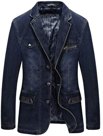 Veste Jean Homme - Blazer Homme Nouveau Casual Veste en Jean Denim Loose Costume Affaires Blazer Veste Manteaux Cowboy Suit Jacket Coat Grande Taille Costumes Et Vestes