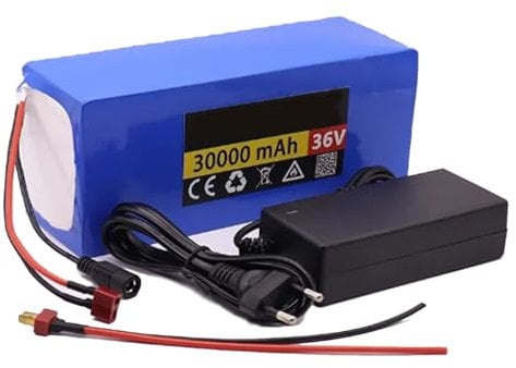 GNIUBBDB 36V 30Ah 10S4P E-Bike Lithium Ion Battery Pack with Charger Built-in BMS Protection Ideal for 200-1000W Electric Bicycle Motor T Plug