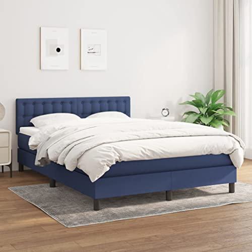 KOIECETA Boxspringbett mit Matratze Doppelbett Polsterbett Bettgestell Lattenrost Bett Bettrahmen Hotelbett Schlafzimmerbett Blau 140x200 cm Stoff