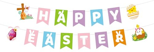 Buntes Osterbanner, Voraufhängbar Frohe Ostern Banner Ostereier-Ostergirlande Frohe Frühlings-Osterbanner-Schild Osterparty-Dekoration für Drinnen und Draußen