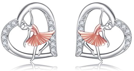 URONE Tanz-Ohrringe Sterling Silber Herz Ballerina Ohrringe Tanzen Ballett Schmuck Geschenk für Frauen Tänzerin