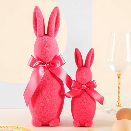 Amanman 2 Stück große und kurze flauschige Rosen, rote Häschen für Mädchen, Heimdekoration, Ostergeschenke für Frauen (Rosenrot)