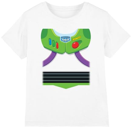 Toy Story Boys Buzz Lightyear Costume Unisex Kids T-Shirt, White, 7-8 Years UK