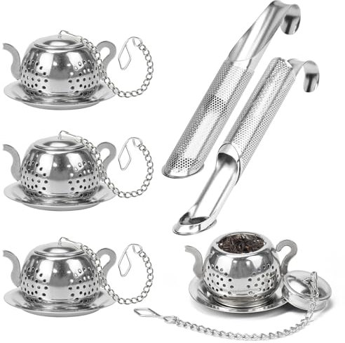 REFORUNG 6 Pièces Filtres à thé en Acier Inoxydable 4 Infuseur à Thé Boule à Thé avec Crochet et Chaîne 2 Pipe à Thé Passoires de Diffuseur pour Thé, Épices et la plupart des tasses et théières