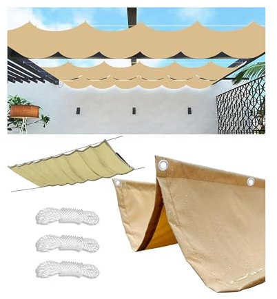 Retráctil Ondulada Vela de Sombra Impermeable 5x6M(AxL) Toldos Exterior Rectangular Protección Rayos UV Resistente al Desgarro para Terraza Balcon Exterior Jardín con Ojales y Cuerdas Arena
