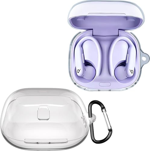 KZIOACSH Case for Beats Powerbeats Pro 2, Full Protective Flexible Shock-Absorbing Transperant TPU Headphone Case Lightweight Washable Anti-Lost Skin Earbuds Cover with Carabiner,Clear