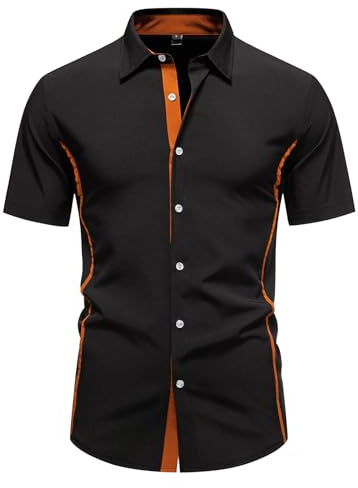 MakingDa Men's Dress Shirt Short Sleeve Stretch Slim Fit Summer Smart Casual Button Down Formal Shirts for Wedding Party Business Work Office-Black-XL