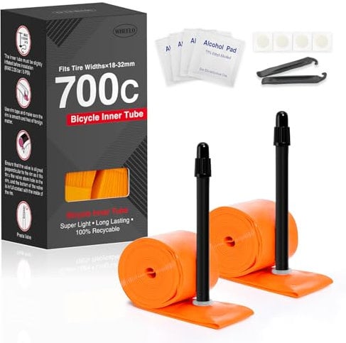 Hycline 2er-Pack TPU Fahrrad Schlauche: 700x18-32C (28 Zoll) Unisex Rennrad Ultraleichter Schlauch Presta-Ventil 65mm with 2 Reifenheber