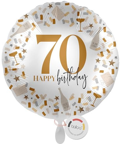 balloa Folienballon 70, runder Helium Ballon zum 70.Geburtstag, Geschenk für Männer oder Frauen, Deko für runde Geburtstagsfeier, Folienballon befüllbar mit Luft oder Helium, Partydeko, 33cm