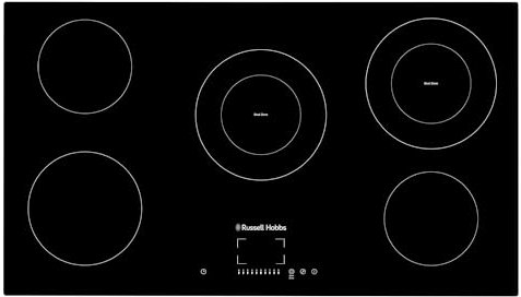 Russell Hobbs, 90cm Electric Hob, Black, 5 Cooking Zones, 2 Dual-Cooking Spaces, 99-Minute Timer, 9-Stage Power Settings, Residual Heat Indicator, Auto Switch Off, Child Lock, Touch Control,RH90EH7013