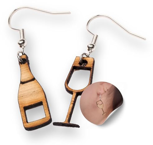 Waldviertler Geschenke ® Design Ohrringe aus echtem Holz – Handmade, hochwertig verarbeitet mit witzigen durstigen Motiv - Ideal für deine Feier – sichere dir dein natürliches Schmuckstück