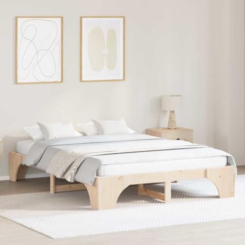 vidaXL Bettgestell Massives Kiefernholz 160 x 200 cm Massivholz Kiefer, Moderne Schlafstation, Flexibles Bettgestell für das Schlafzimmer, stilvolle Rahmen, stabile Struktur für entspannte Nächte