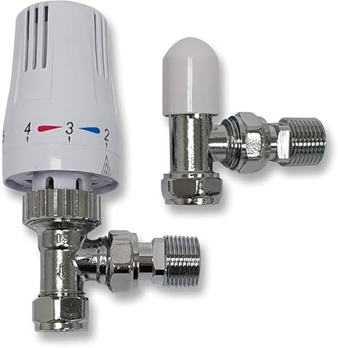 Aigher Kartell Thermostatic Radiator Valve Set, 15mm x 1/2 inch, White/Chrome, TRV with Lockshield