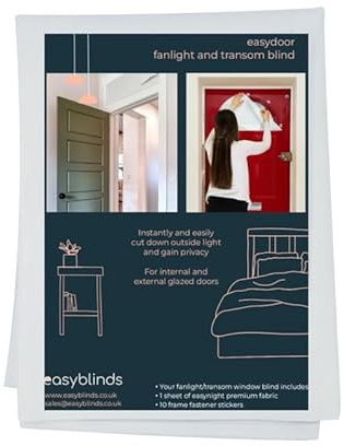 Easyblinds Easydoor blind for Transom and Fanlight windows, quick fix instant blind, self-adhesive attachments, cut to size and shape as required, White, 90x45cm