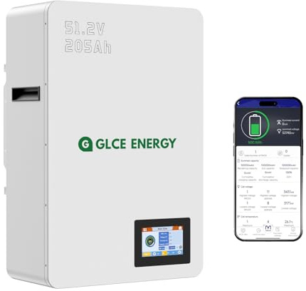 GLCE ENERGY Batteria Lifepo4 da 10 kWh da 51,2 V 200 Ah, al litio a ciclo profondo con interfaccia di comunicazione BMS, CAN e RS485 da 200 A, montaggio a parete per accumulo di energia domestica