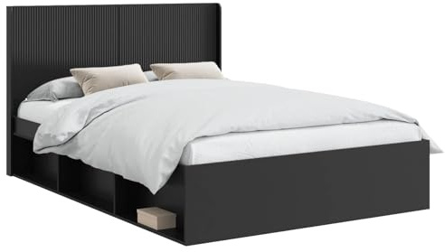 vidaXL Bettgestell mit Stauraum und Kopfteil Schwarz 135 x 190 cm, Moderner Bettgestell, stylische Kopfteil, rechteckiger Stauraum, platzsparende Möbel für Dein Schlafzimmer