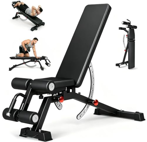 FAMPLY Hantelbank Verstellbar, mit 800 kg Kapazität(mit Lendenpolster) | Schrägbank & Flachbank für Heim-Fitness, Multifunktionale Fitnessbank für Ganzkörper, Bankdrücken, und Krafttraining