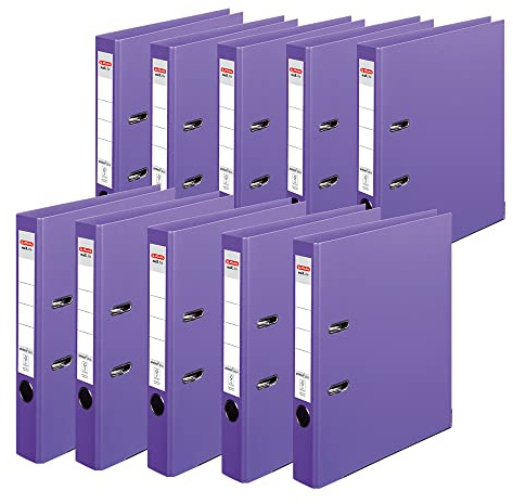 herlitz Ordner A4 maX.file protect +, A4, 5 cm Rückenbreite, Violett, Kunststoffbeschichtung, Einsteckrückenschild, Kantenschutz innen und außen, 10 Stück