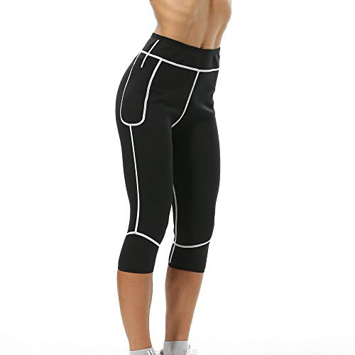 Pantalon de Yoga Legging de Sudation pour Femme Sauna Pantalon Corsaire Favorise la Transpiration Amincissant Pantacourt Sport Yoga Fitness Gym Taille M à XXL (Noir et Blanc, M)