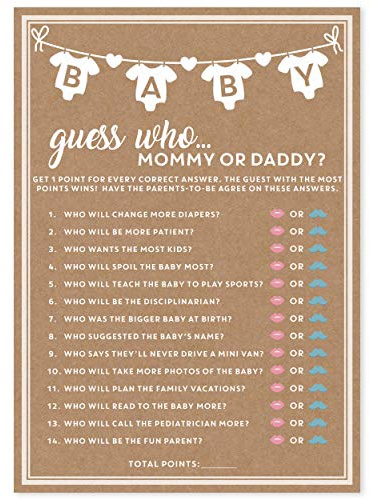 Party Hearty Baby Shower Games, Guess Who Mommy or Daddy - Kraft