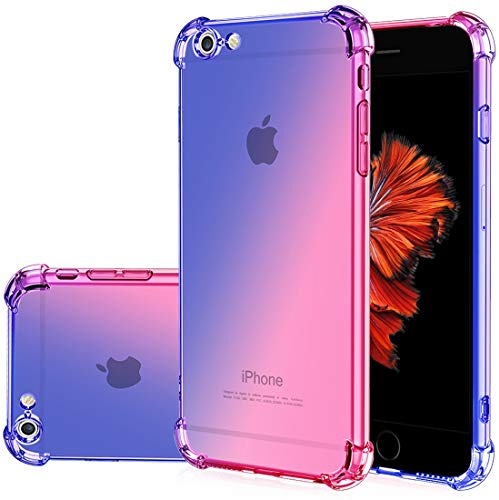 Gufuwo for iPhone 6s Plus Case, iPhone 6 Plus Case, Gradient Slim Anti Scratch Soft Clear TPU Phone Case Cover Shockproof Case for iPhone 6 Plus/6s Plus (Blue/Pink)