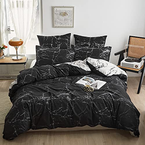 ARYURBU Bettwäsche Schwarz Weiß Marmor, Marmoriert Bettbezug 200x200cm + Kissenbezüge 80x80cm, Bequem Bettdecke Cover, Damen Herren Doppelbett Wendebettwäsche