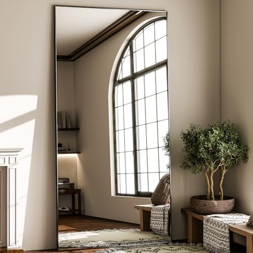 GLSLAND 71x31 Full Length Mirror Large Floor Mirror with Stand, Black