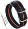 MZBUTIQ 24mm Schwarz/Orange Militär Nylon Uhrenarmband Uhrband für Herren Matte Silberne Schnalle 3 Ringe