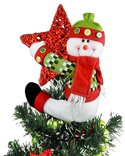 Weihnachtsbaumspitze Schneemann, einzigartige Weihnachtsdekoration, lustige Heimdekoration, auch als Vorhang-Krawatte und Weinflasche, Rot, Weiß, Grün