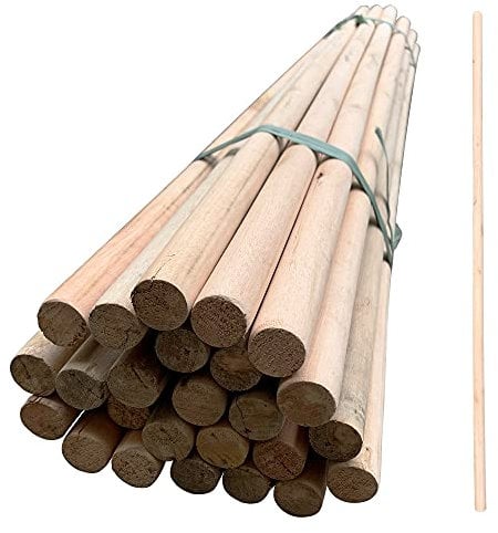 Wooden Broom Handles – Pack of 25 Multipurpose Broom Handle, Mop Handle, Broomstick Pole, Plant Support Sticks for Garden 15/16 23-24mm Diameter 120cm Long Wooden Handle