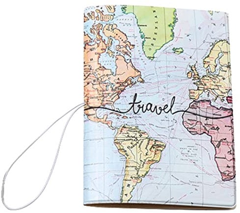 CREATCABIN Passport Holder World Map Travel Passport Case Cover Wallet with Card Case Pouch Elastic Band Closure for Business Credit Cards Boarding Passes Women and Men, Blue World