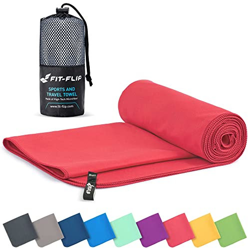 Fit-Flip Toalla Microfibra - para el Gimnasio y la Playa - compacta, Ultraligera, Grande y de Secado rápido - Toallas microfibras de Natacion, Gym, Viaje y Piscina (40x80cm Coralino)