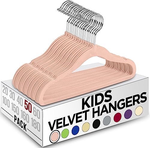 Utopia Home Perchas de Terciopelo para niños - Perchas duraderas de 11 Pulgadas para el Armario del bebé, Antideslizantes para Todos los días (Rosa, Paquete de 50)