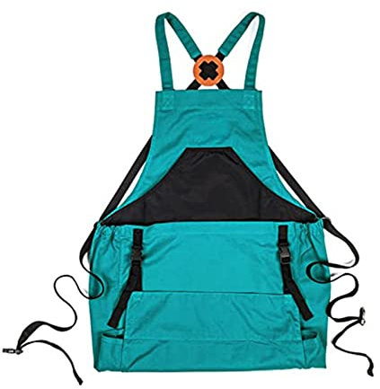 Gartenschürze mit großen Taschen, Obst- und Gemüseernte Schürze aus Segeltuch mit unterer Tasche mit Schnellverschluss, Ernte- und Sammeltasche zum Jäten und Sammeln von Eiern und Kräutern,Cyan