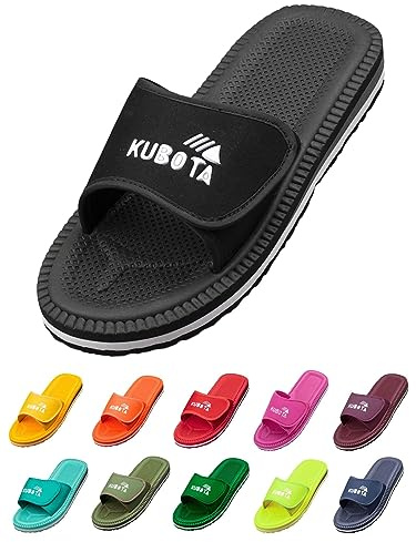 Kubota Badelatschen mit Klettverschluss für Herren & Damen Schwarz 45