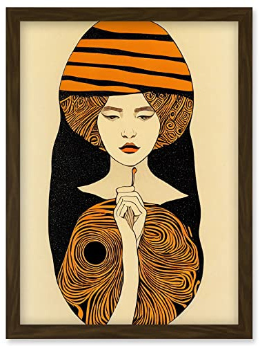 Wee Blue Coo Woman Portrait Retro Mid Century Modern illustration Art Nouveau Artwork Framed Wall Art Print A4