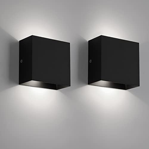 FUPE Wandleuchte innen led, wandleuchten für innen 2 Stücke, Modern Up Down Wand Applique 12W weißes Licht,6500K Innen Wandleuchte 1200LM für Wohnzimmer, Schlafzimmer, Flur (Schwarz)