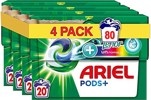 Ariel All-in-1 PODS, Lessive Liquide Tablettes/En Capsules 20 Lavages, +Unstoppables Touche de Lenor Couleur, Lavage en profondeur et plus de fraîcheur - lot de 4