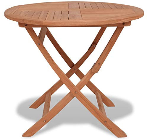 FIRBNUS 85x76 cm Klappbarer Couchtisch Balkontisch Outdoor Gartentisch Garten Esstisch Rund Esszimmertische Beistelltisch Gartenmöbel Kaffeetisch Küchentisch Teak Massivholz