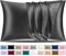 Pamposh Satin Silk Pillowcases For Hair And Skin 2 Pack Standard Size with Envelope Closure (2 Pcs Pillowcases (50 x 75 cm), Charcoal)