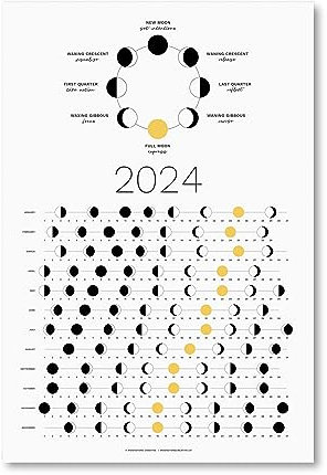 Mondphasenkalender 2024 (wird flach geliefert) – hängbares Licht Lunar Wandposter – ideal als einzigartiges Geschenk, Mondverfolgung, Wanddekoration & Kunst, Astrologie-Dekorationen – ein himmlischer