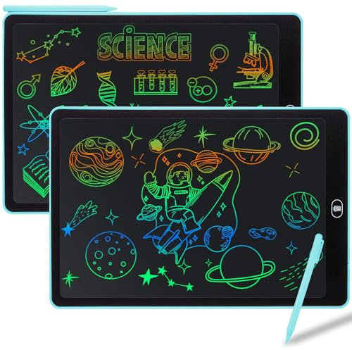 Damcyer 16 Zoll LCD Schreibtafel Kinder 2 Pack,LCD Zaubertafel mit Tieraufklebern,Wiederverwendbarer Zeichentablett für Kinder und Erwachsene Geburtstags Geschenke Spielzeug,Blau + Blau