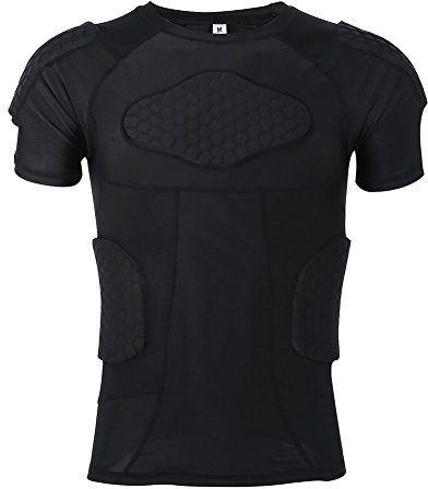 NestNiche Gepolstertes Kompressionsshirt Für Herren, Gepolsterte Weste Mit Anti-Schock-Silikon, Brustrippenschutzweste, Gepolsterte Kompressionshose Für Fußballschützer(T-Shirt)