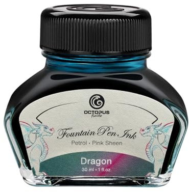 Octopus Fluids Dragon Sheen Ink, fountain pen ink in ink jar, Sheen ink, petrol, 3ml