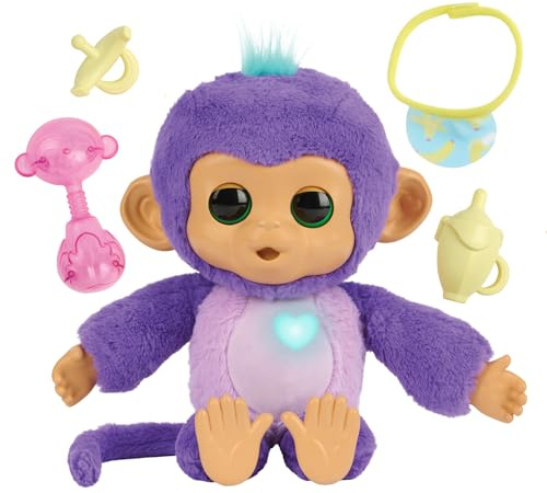 Fingerlings Care 'n' Cuddles Bébé Singe interactif, Sunny (Violet), Jouets pour Enfants de 3 Ans, Plus de 150 Sons et réactions, cœur Lumineux