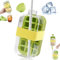 Crush Cup Ice Cube Bottle, Ice Cube Bottle, Ice Cube Bottle with Straw, 2 in 1 Water Bottle Ice Cube Tray with Lid and Bin, Push-Type Ice Cube Making Bottle for Home Outdoor Ice Making Freezer Juice